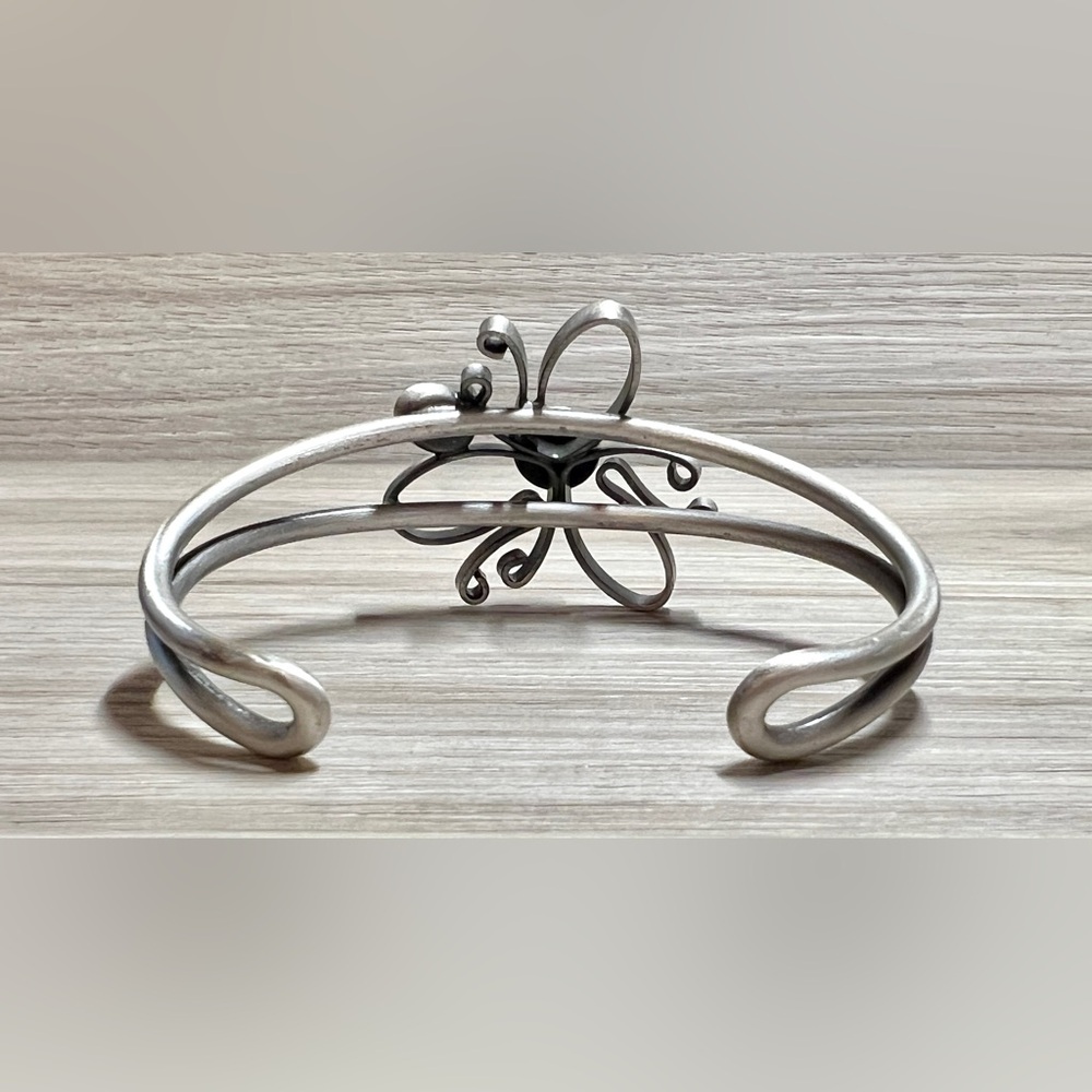 Christophe Poly Modernist Chrono Silver & Gold Tone Aqua Flower Cuff Bracelet - Picture 3 of 9